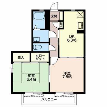 桜道コート(2DK/2階)の間取り写真