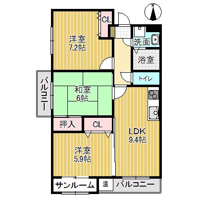 やかたマンション參番館(3LDK/1階)の間取り写真