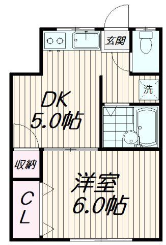 オキナテラス(1DK/2階)の間取り写真