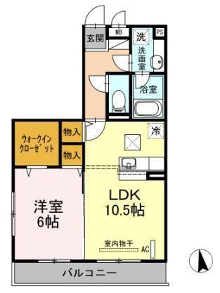 ペアハピネス(1LDK/2階)の間取り写真