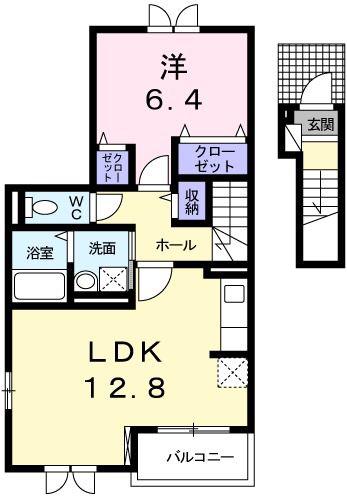 メゾンド シュシュ サウス(1LDK/2階)の間取り写真