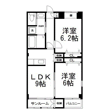 ラ・ルミエール(2LDK/2階)の間取り写真