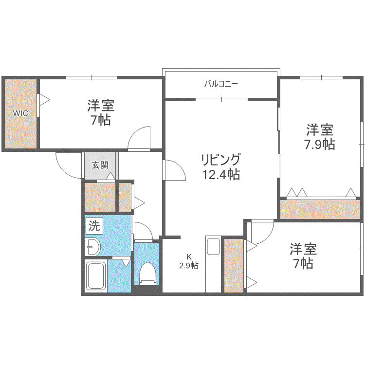 グランメール幌西(3LDK/4階)の間取り写真
