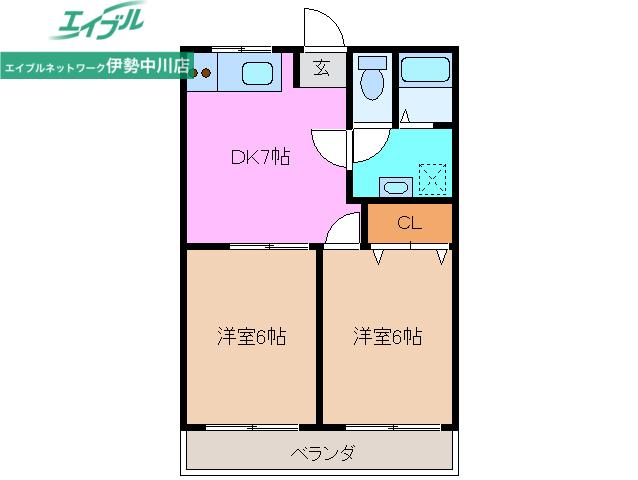 サンライト城山(2DK/2階)の間取り写真