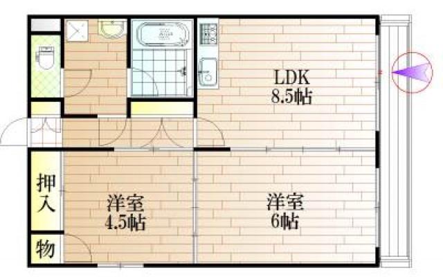 ハマダビル(2LDK/6階)の間取り写真