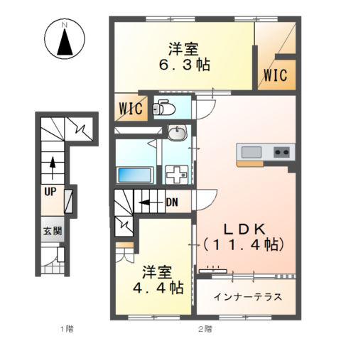ドエル・カルミア(2LDK/2階)の間取り写真
