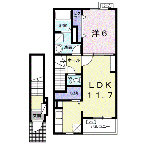 グランディール・シュン(1LDK/2階)の間取り写真
