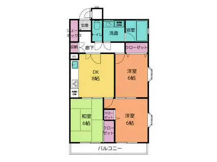 ロマネスク出町(3DK/2階)の間取り写真