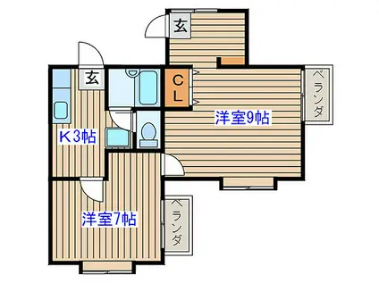ルミナス山の寺(2K/2階)の間取り写真
