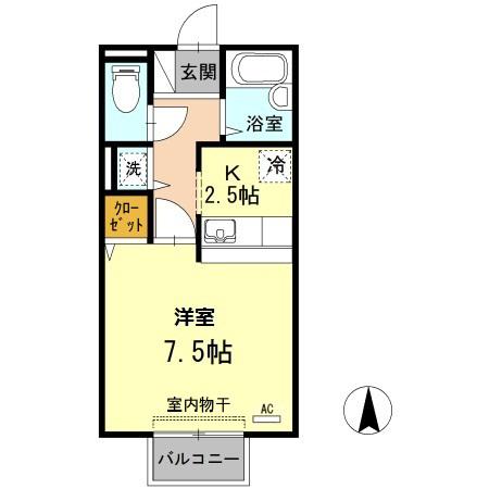 セジュールMIYA(1K/1階)の間取り写真