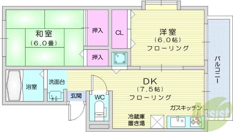ベルパーク川平Ⅱ(2DK/2階)の間取り写真