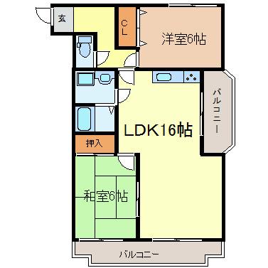 セントラル宮本(2LDK/2階)の間取り写真