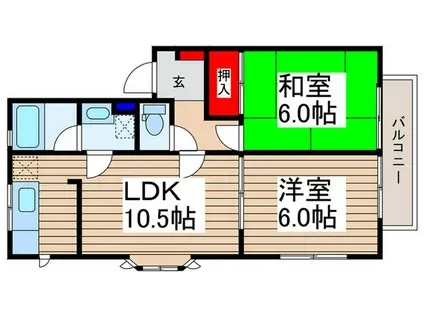 クアルテット鶴ヶ舞B棟(2LDK/2階)の間取り写真