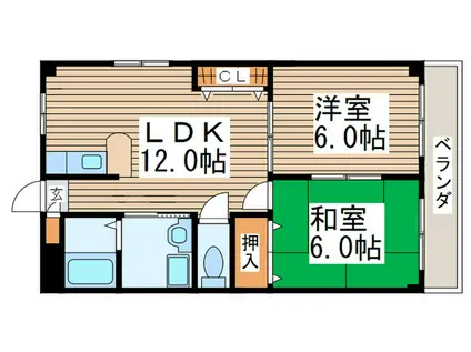日暮里・舎人ライナー 見沼代親水公園駅 徒歩23分 3階建 築27年(2LDK/2階)の間取り写真