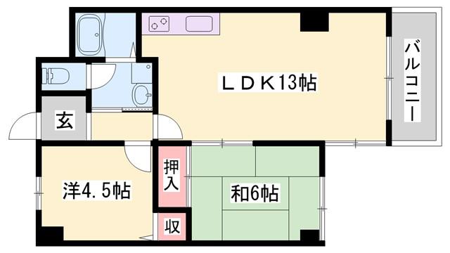 ロイヤルコーポ姫路栗山町(3DK/4階)の間取り写真