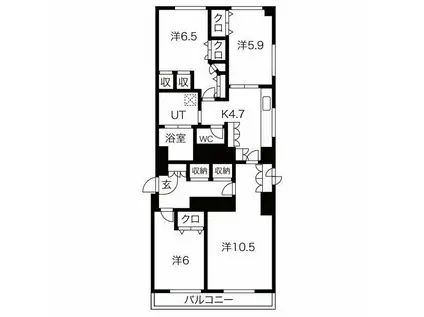 七間町ハイム(4K/10階)の間取り写真