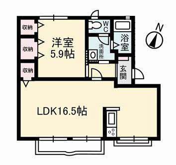 アメニティ福島B棟(1LDK/1階)の間取り写真
