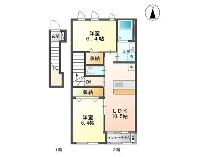 シャイン ヴィレッジ 大木戸 B(2LDK/2階)の間取り写真