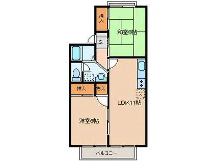 PARCROSETTEIII番館(2LDK/2階)の間取り写真