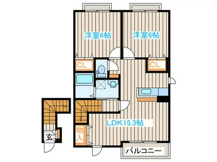 ラティエMK II(2LDK/2階)の間取り写真