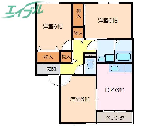 シャルムB(3DK/2階)の間取り写真