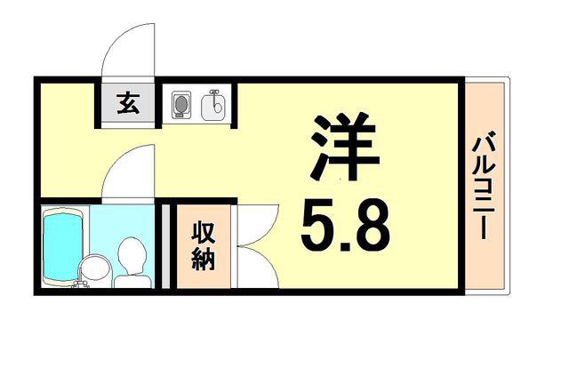 アメニティハイツ壱番館(ワンルーム/2階)の間取り写真