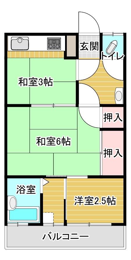白百合荘(2DK/2階)の間取り写真