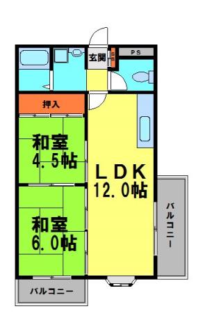 ソルトリバーハイツ(2LDK/2階)の間取り写真