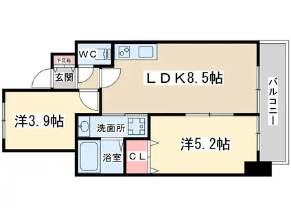 エスフォート福島ラルーナ(1SLDK/4階)の間取り写真