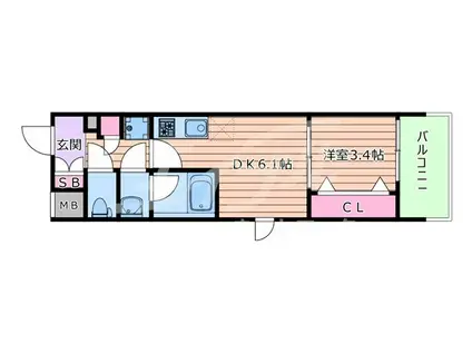 ドゥーエ天満橋ルフォンプログレ天満橋(1DK/6階)の間取り写真