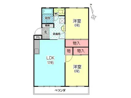 コーポ秋月(2LDK/2階)の間取り写真