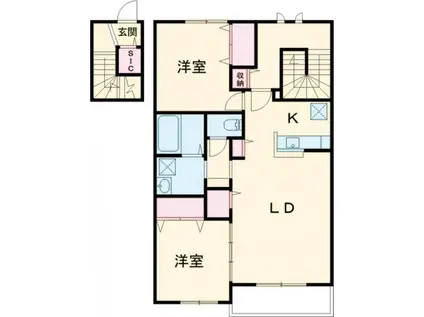 NOVガーデンハウス谷田部 F棟(2LDK/2階)の間取り写真