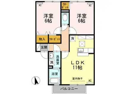 エーデルハイム II棟(2LDK/1階)の間取り写真