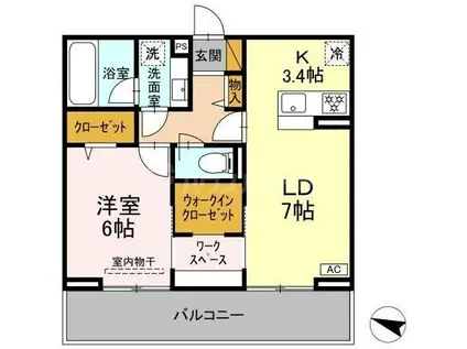 リシェスみのり台 A・B・C C棟(1LDK/3階)の間取り写真