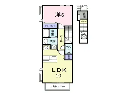 ヴァルト フォルネB(1LDK/2階)の間取り写真