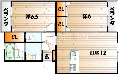 プレステージ緑ヶ丘(2LDK/2階)の間取り写真