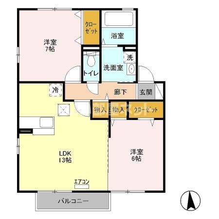 グランメールII(2LDK/1階)の間取り写真