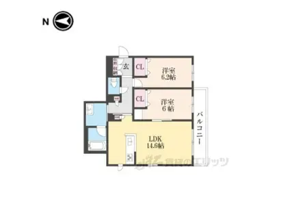 シャーメゾン シンフォニア(2LDK/2階)の間取り写真