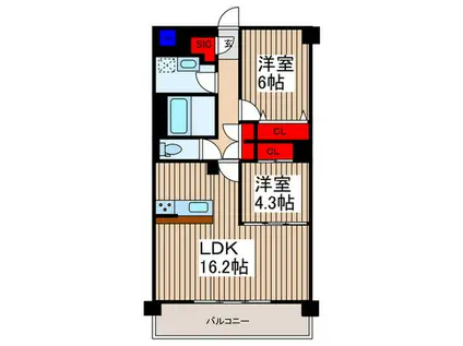 アーバン トレジャー ケヤキ(2LDK/3階)の間取り写真