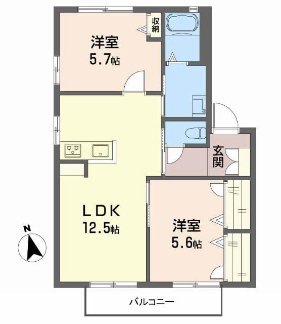 エスポワール小串B(2LDK/2階)の間取り写真