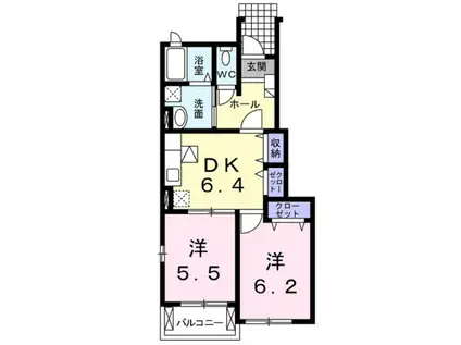 エクセレント・クレオパトラD(2DK/1階)の間取り写真