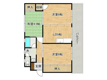 御告川ハイツ(3DK/2階)の間取り写真