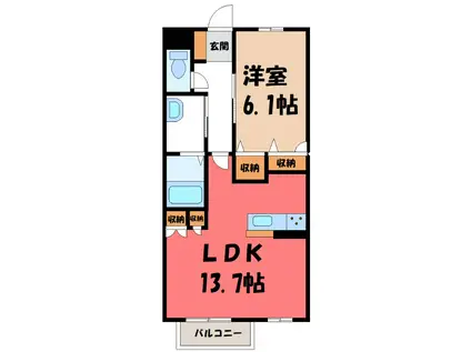 クレスト城(1LDK/1階)の間取り写真