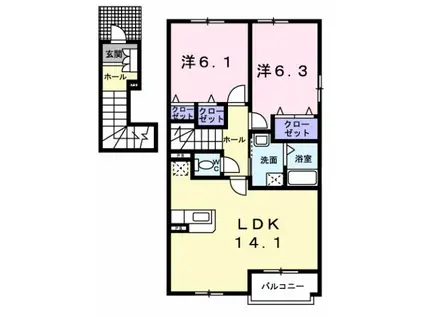 ピクシー・ラビット A(2LDK/2階)の間取り写真