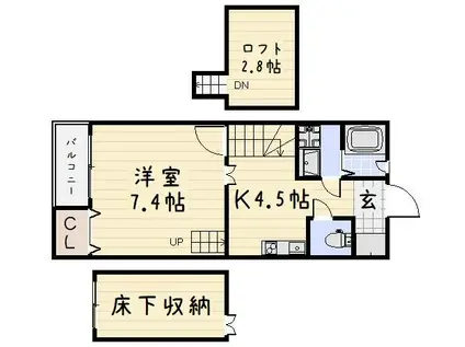 トレビアン本城(1SDK/1階)の間取り写真