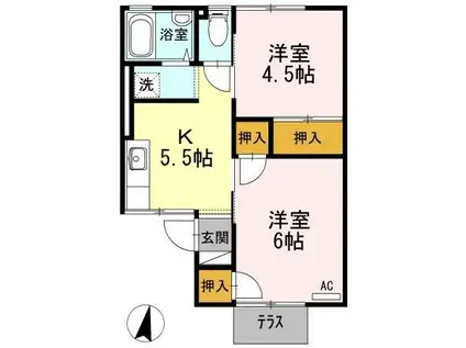 スワンF(2K/1階)の間取り写真