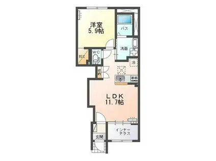 フロントアイランドII(1LDK/1階)の間取り写真