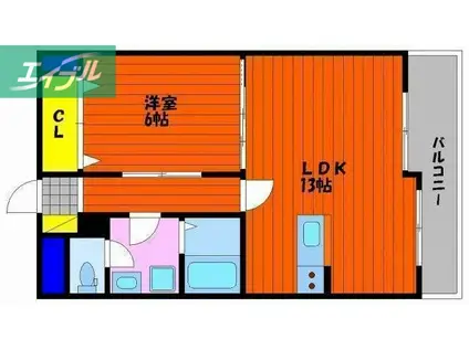 山陽マンション(1LDK/3階)の間取り写真