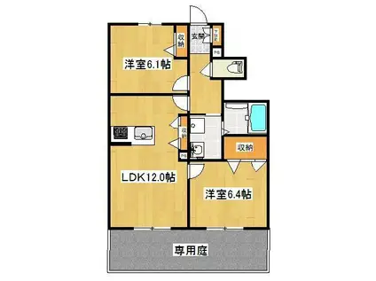 カーザ ボニータC棟(2LDK/1階)の間取り写真