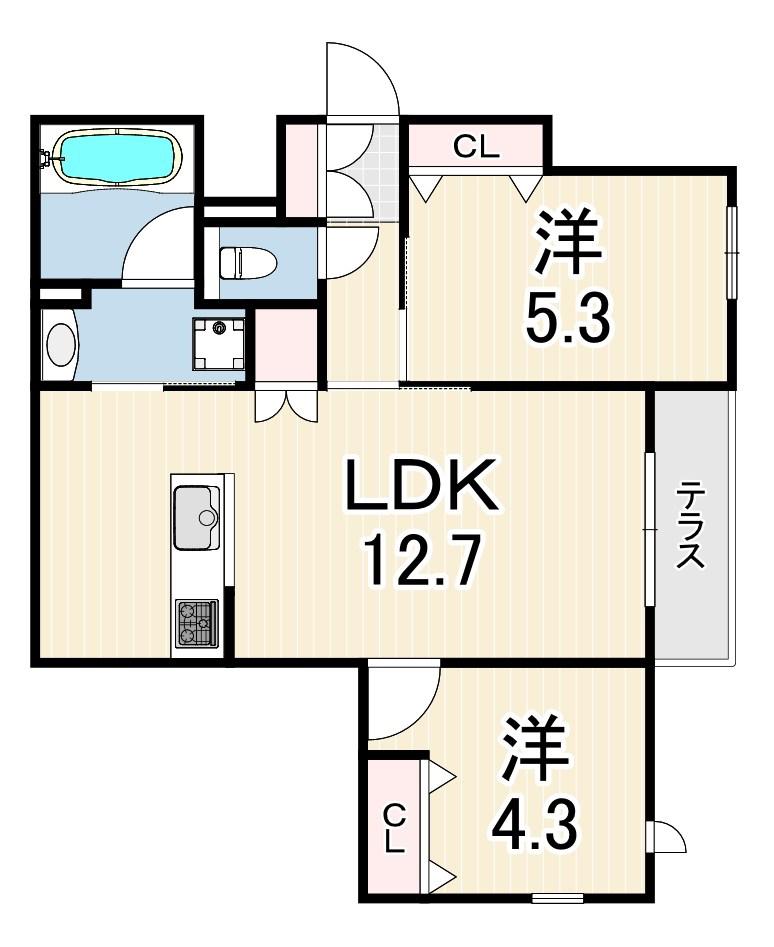 へーベルメゾンさくら夙川(2LDK/1階)の間取り写真